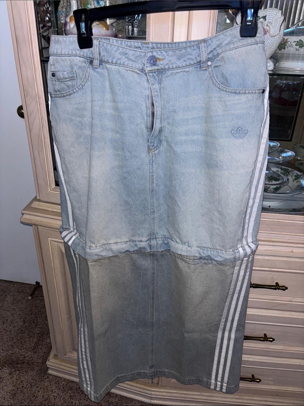 adidas Faded Blue Denim 2 way Skirt with White Side Stripes